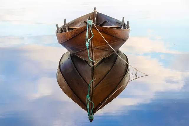 båt, reflexion, hav, himmel, natur, wooden boat. Starta butik eller servering i kvarteret